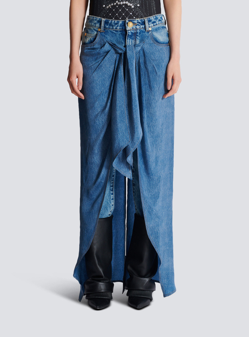Denim jeans with draped skirt 5