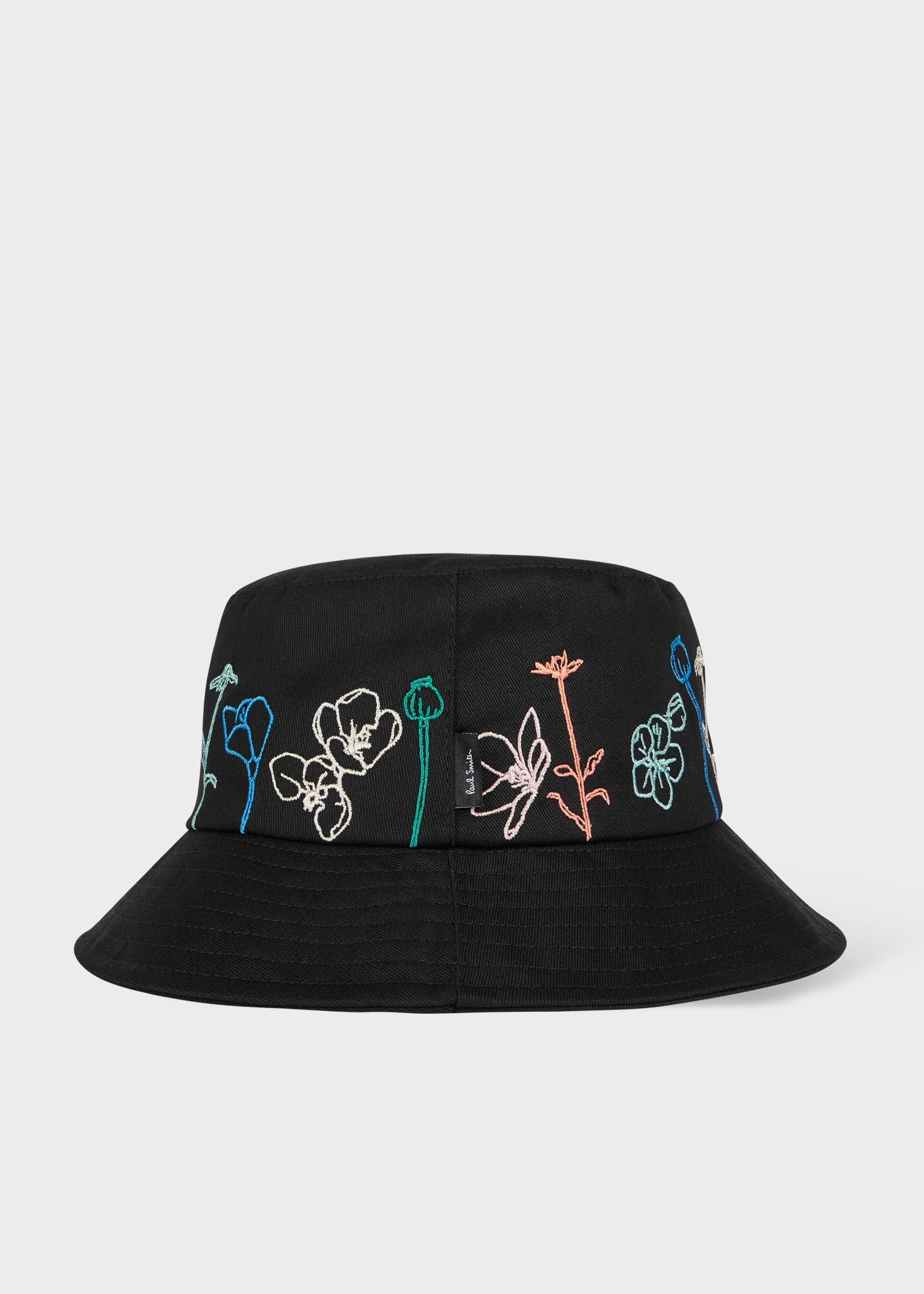 Women's Black Bucket Hat with Floral Embroidery - 1