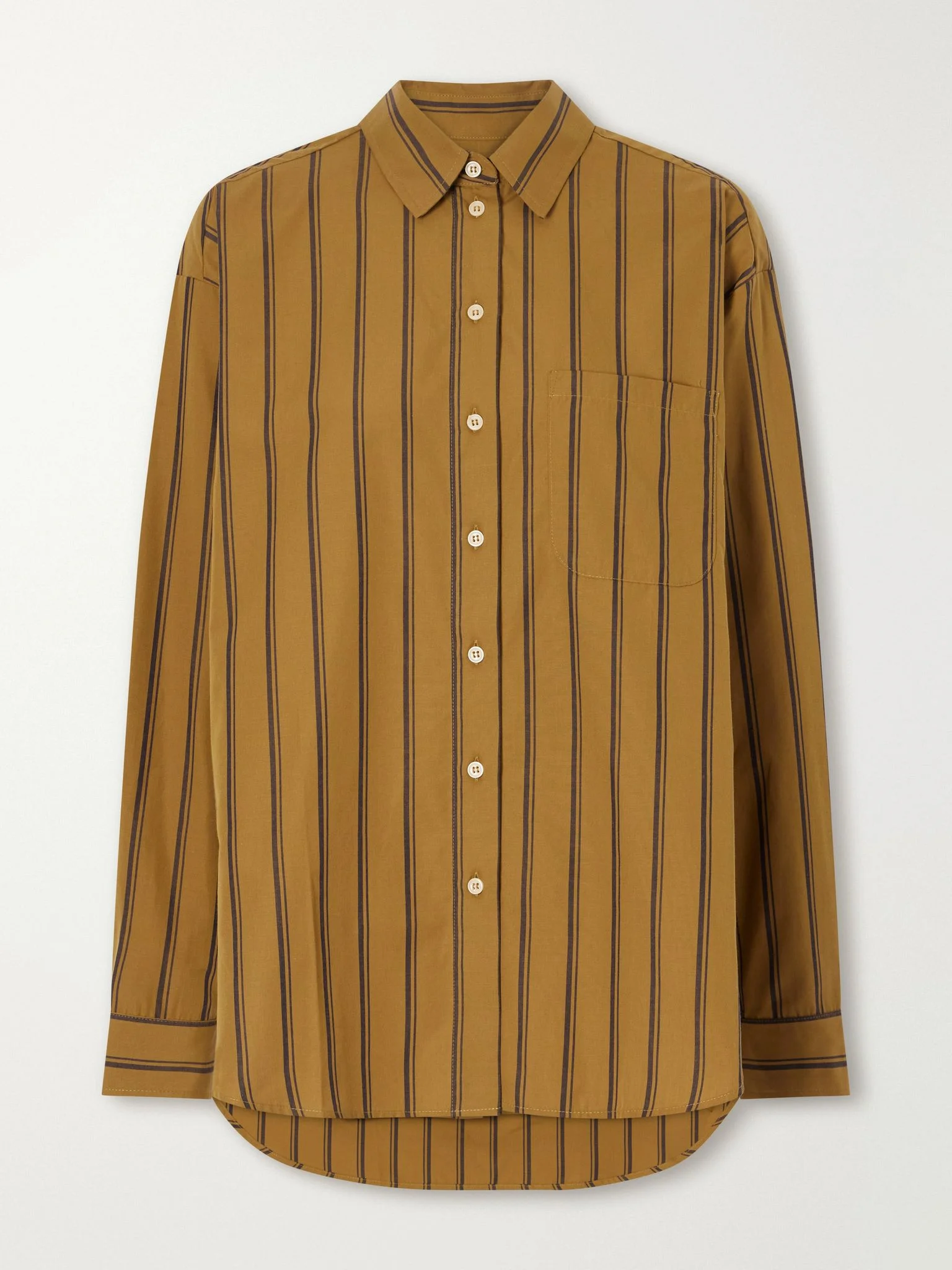 The Essential striped cotton and silk-blend shirt Brown - 1
