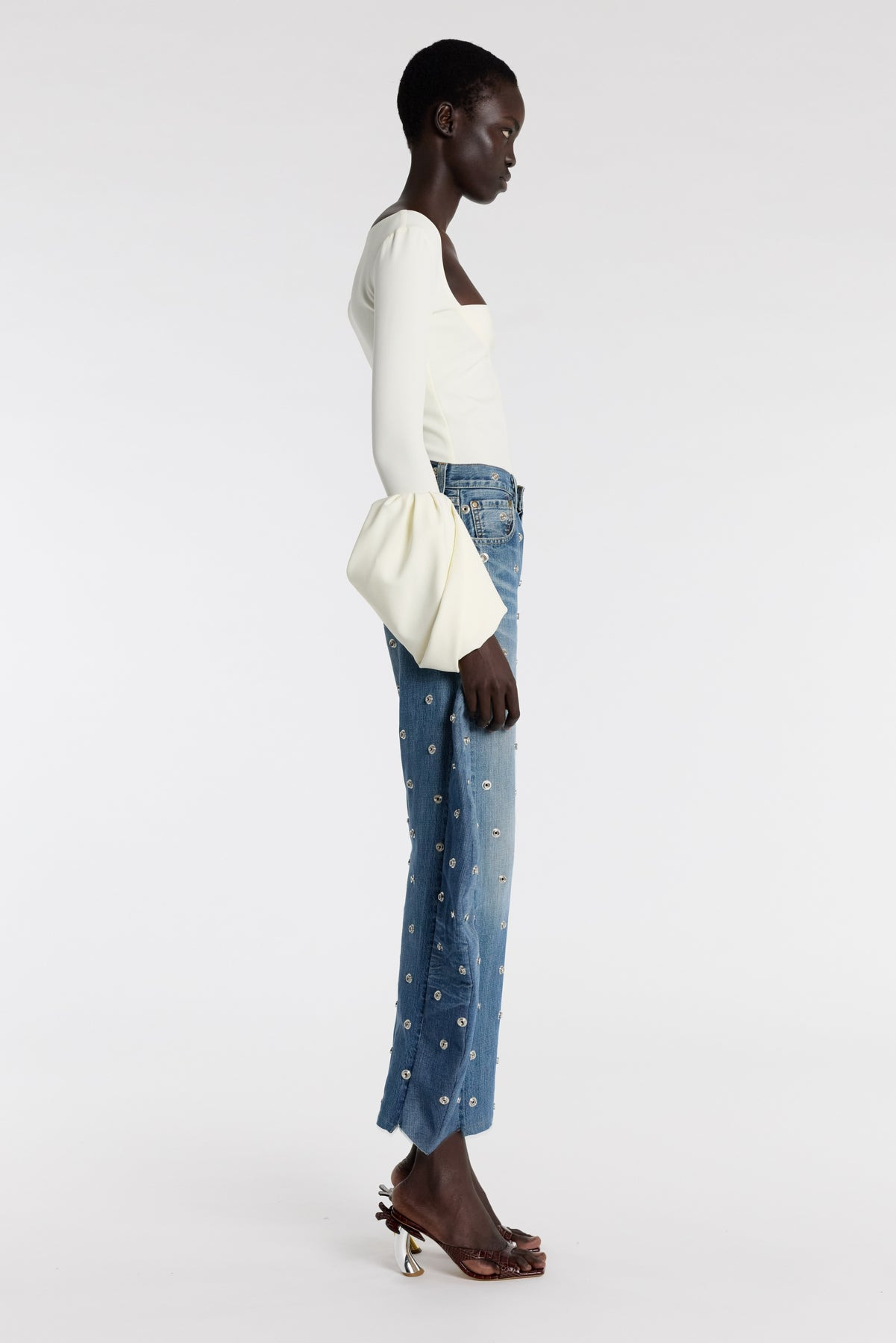 TOP WITH SQUARE DECOLLETE AND PUFF CUFFS IVORY - 4