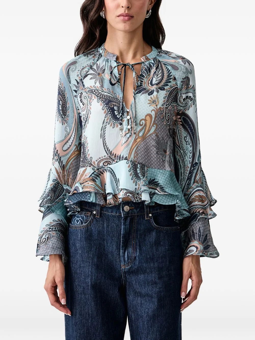 Nicole paisley-print ruffled blouse - 1