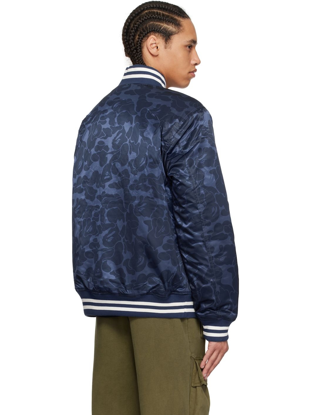 Navy Solid Camo NYC Logo Varsity Bomber Jacket - 3