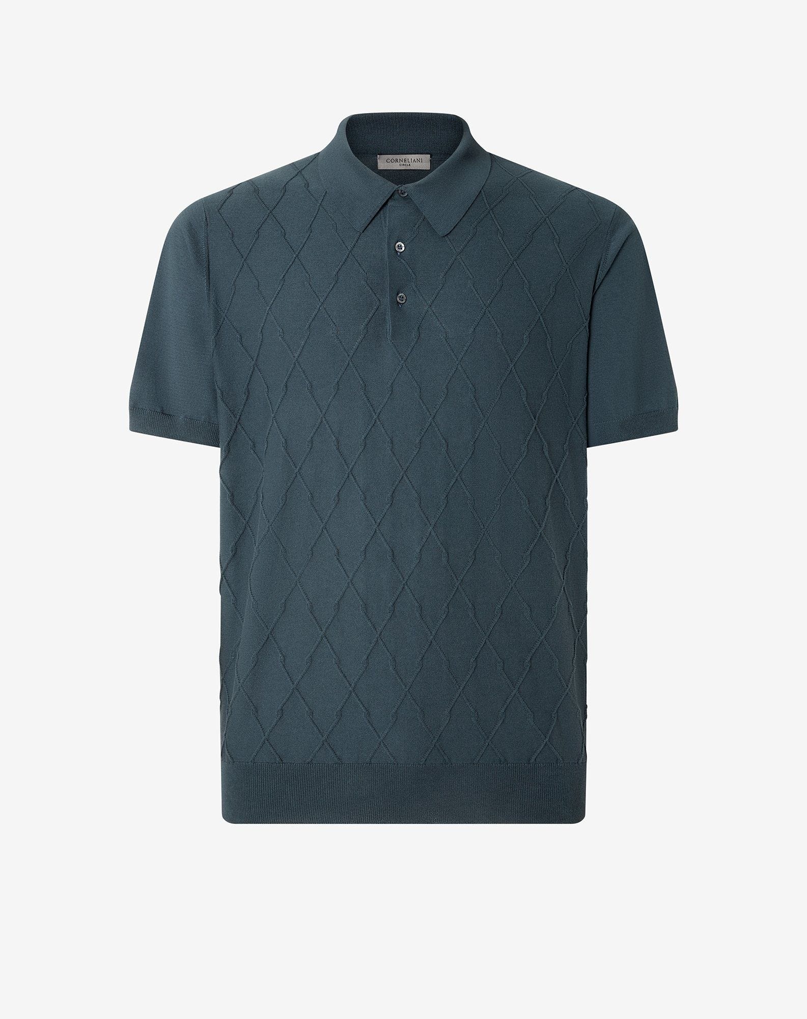 Octane blue button-up organic cotton polo shirt - 1