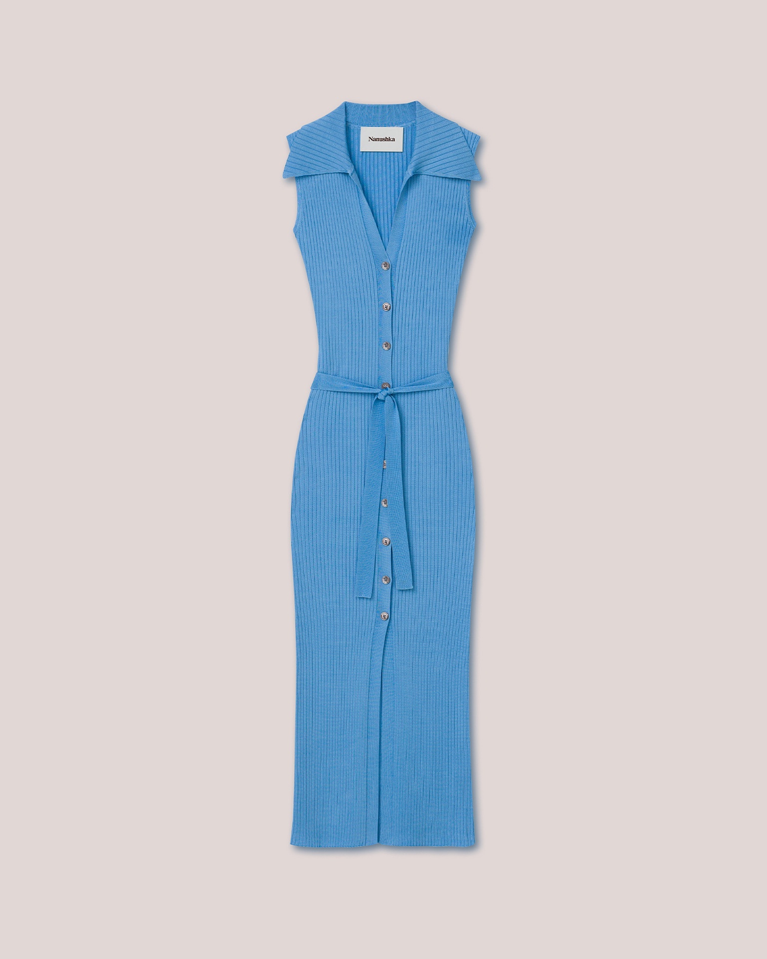 AUBREE - Shiny viscose-rib dress - Bright blue - 1