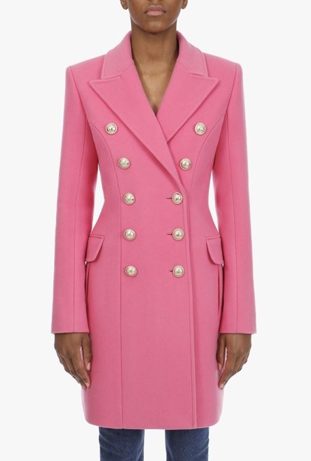 Double-breasted pink wool coat - 5