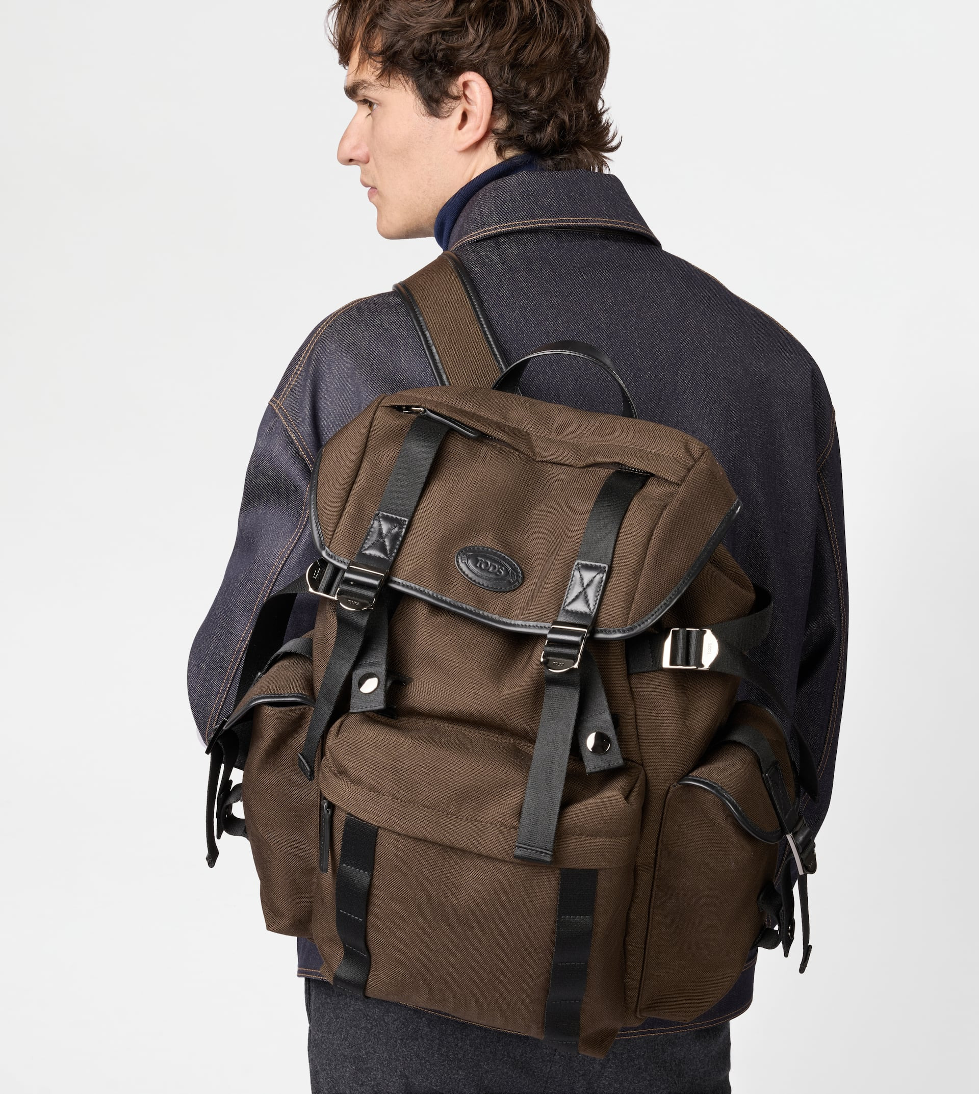 BACKPACK IN FABRIC AND LEATHER MEDIUM - BROWN, BLACK - 6