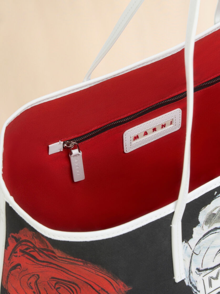 BLACK WHITE AND RED REVERSIBLE JANUS SHOPPING BAG WITH MERCURY PRINT - 4