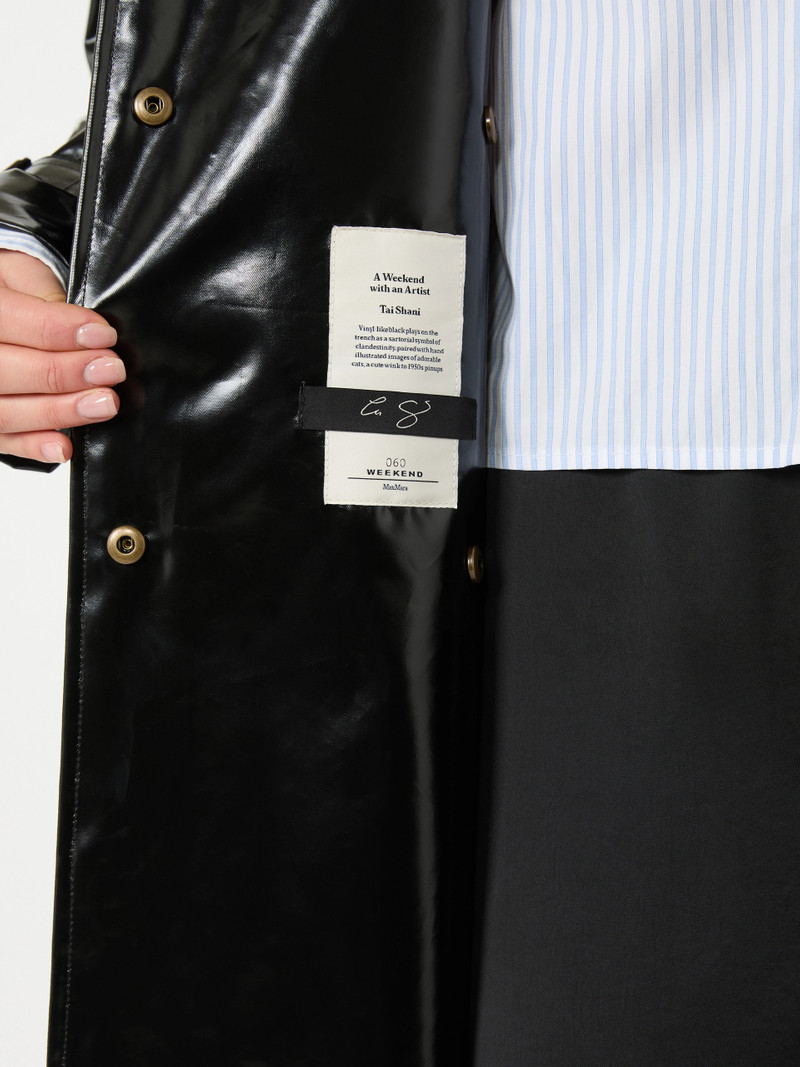 WKSOPERA Vinyl-effect gabardine midi trench coat - BLACK 5