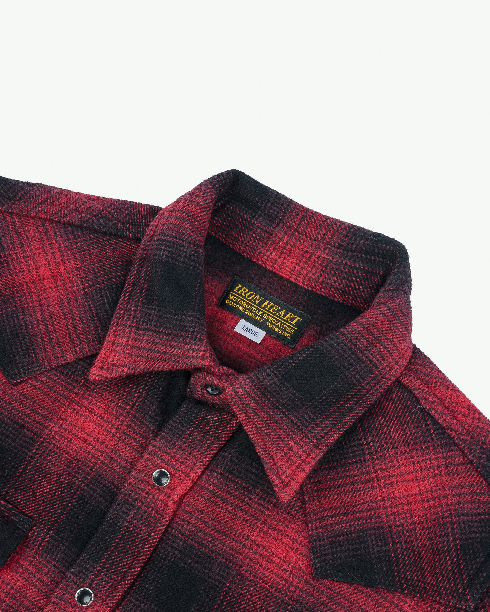 IHSH-264-RED Ultra Heavy Flannel Ombré Check Western Shirt - Red/Black - 12