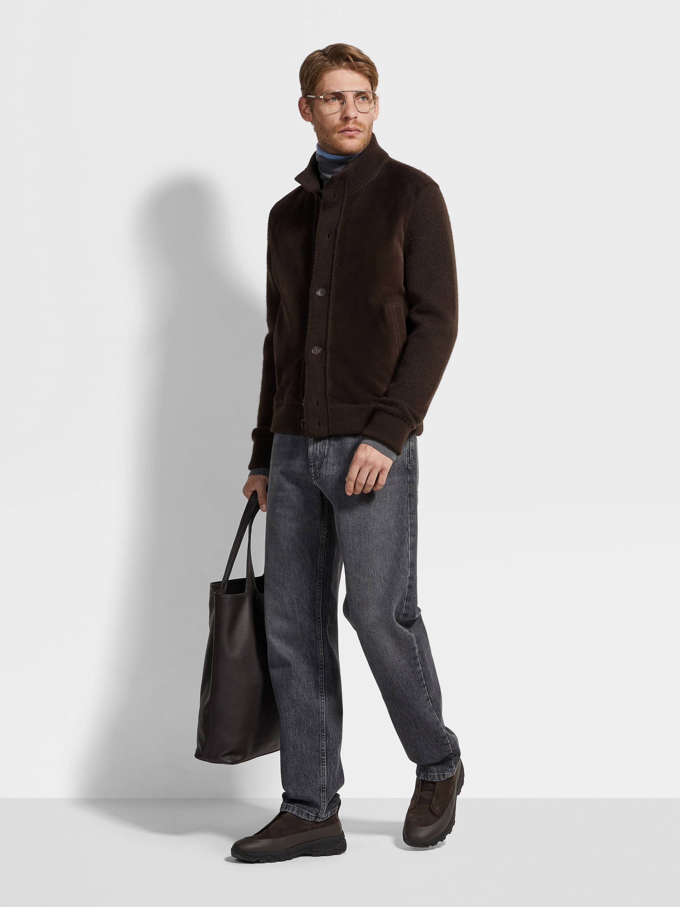 DARK BROWN OASI CASHMERE BLOUSON - 3
