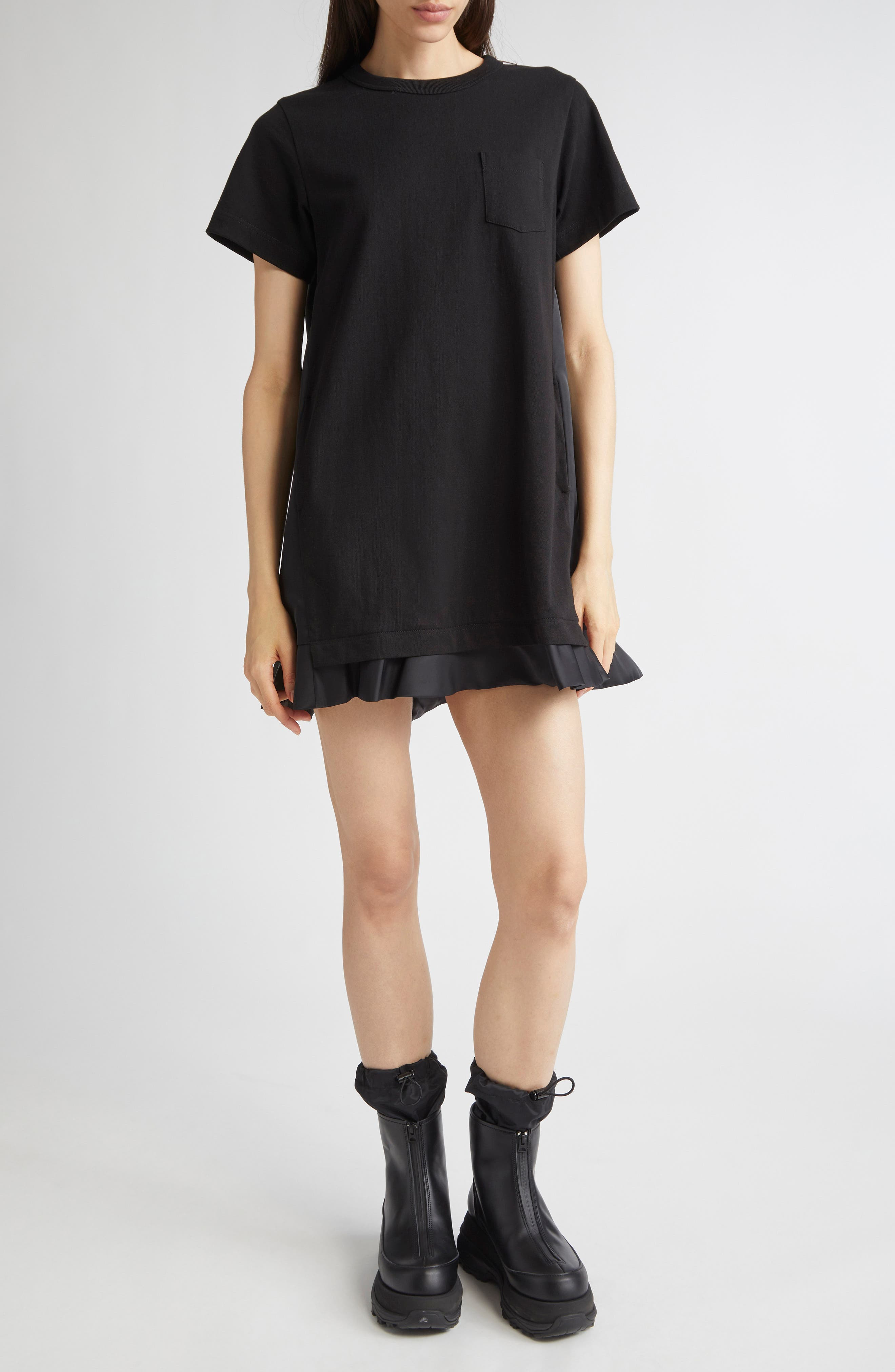 Sacai Nylon Twill & Cotton Jersey Minidress in Black at Nordstrom - 1