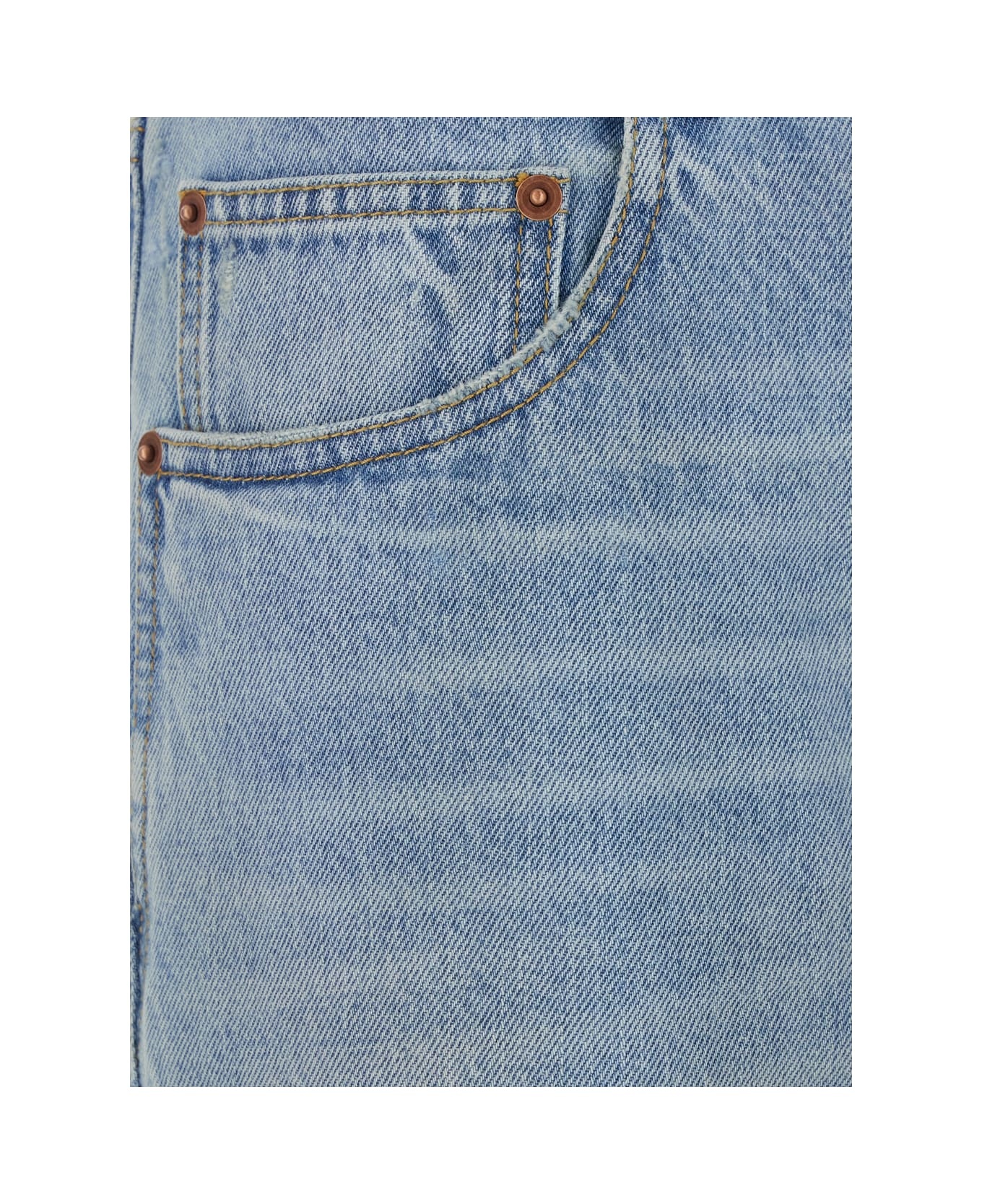 Light Blue Five Pocket Jeans With Logo Patch On The Back In Denim Man - 3
