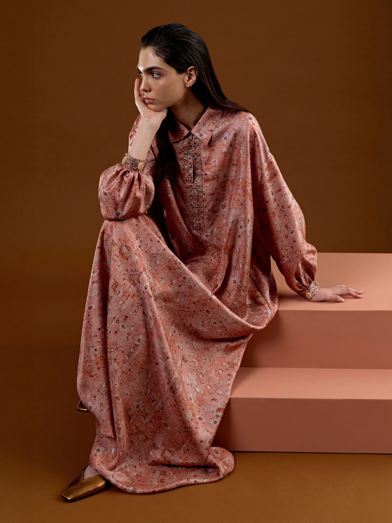 PECORA Printed twill kaftan dress - CORAL 1