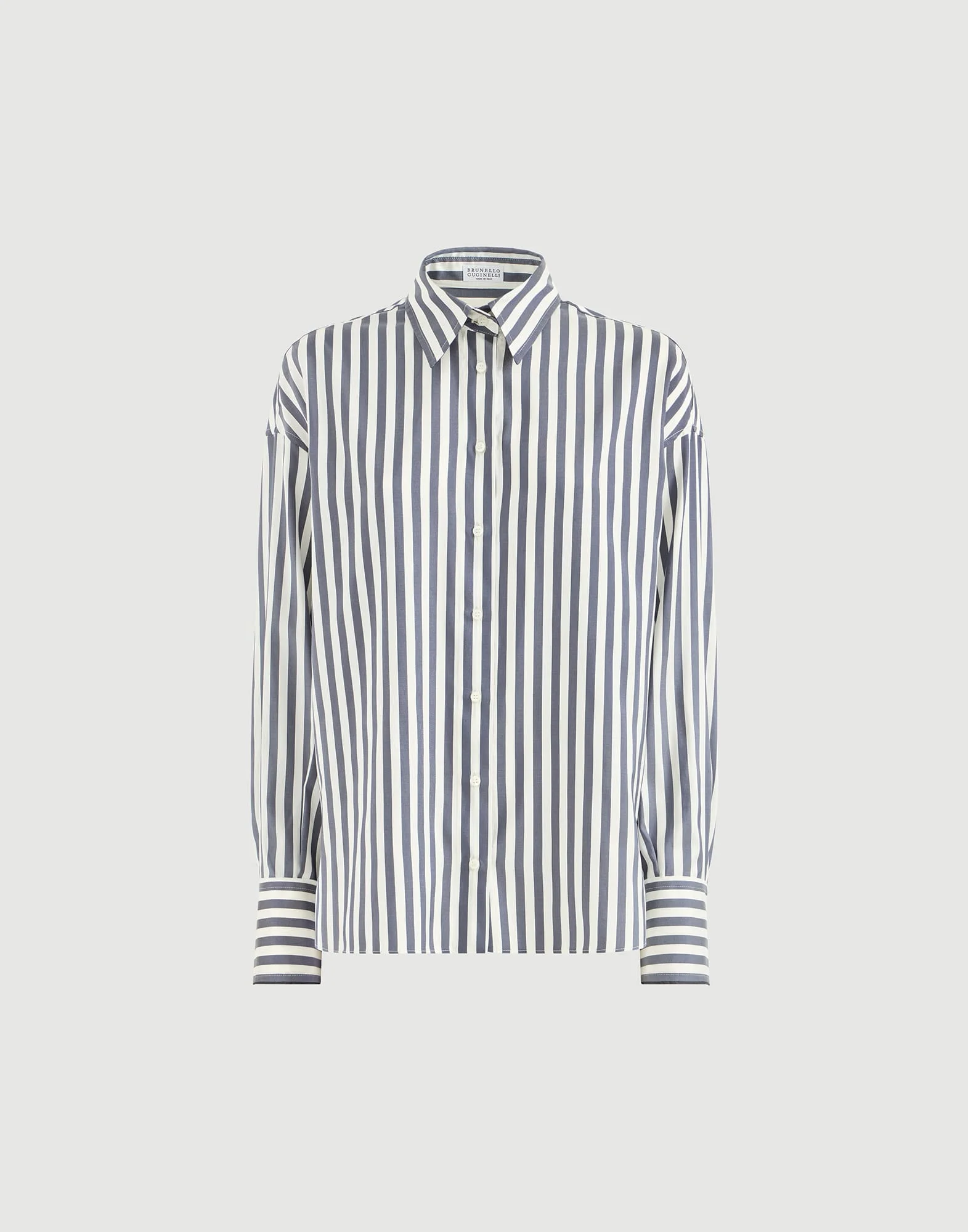 Wide stripe silk poplin shirt - 1