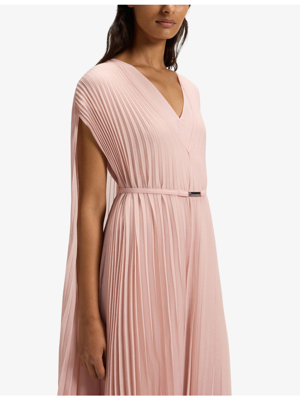 Pleated Belted Woven Midi Dress - 3