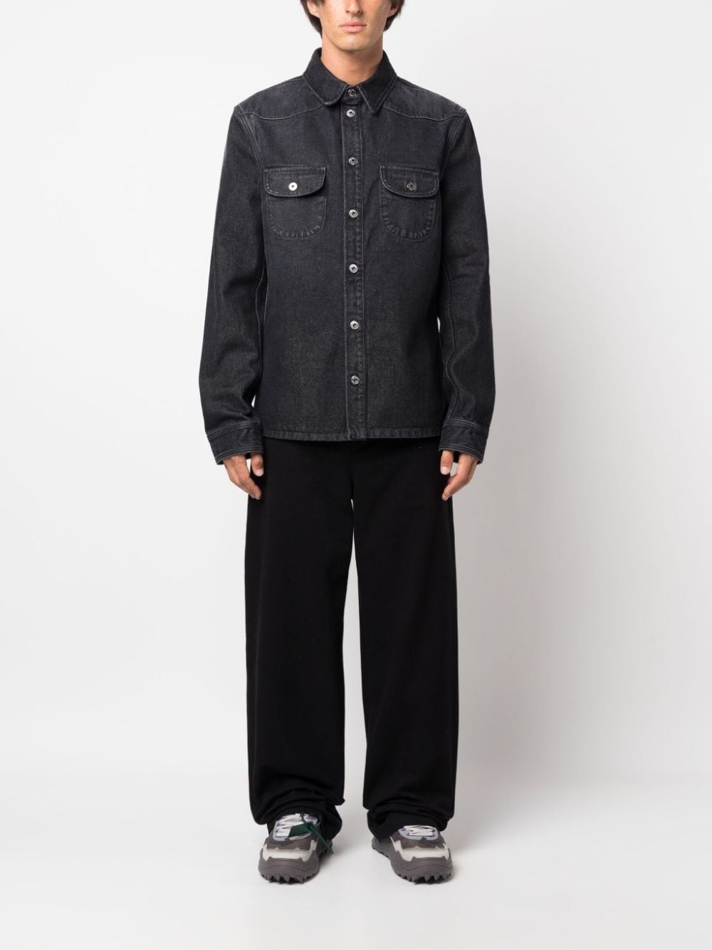 embroidered-logo denim shirt - 2