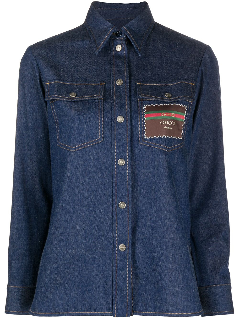 logo-patch denim shirt - 1