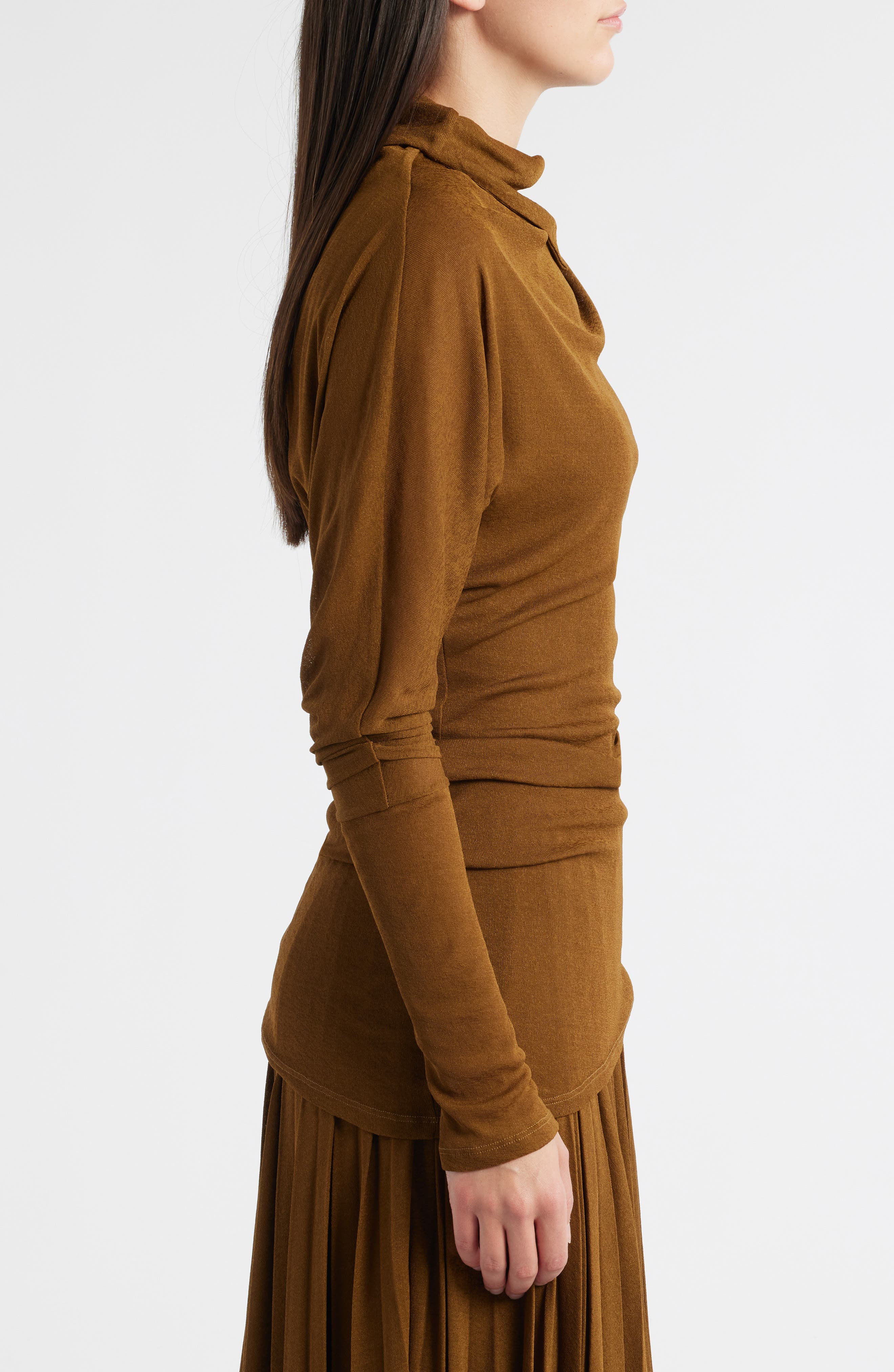 Proenza Schouler Golda Long Sleeve Jersey Top in Tobacco at Nordstrom - 3