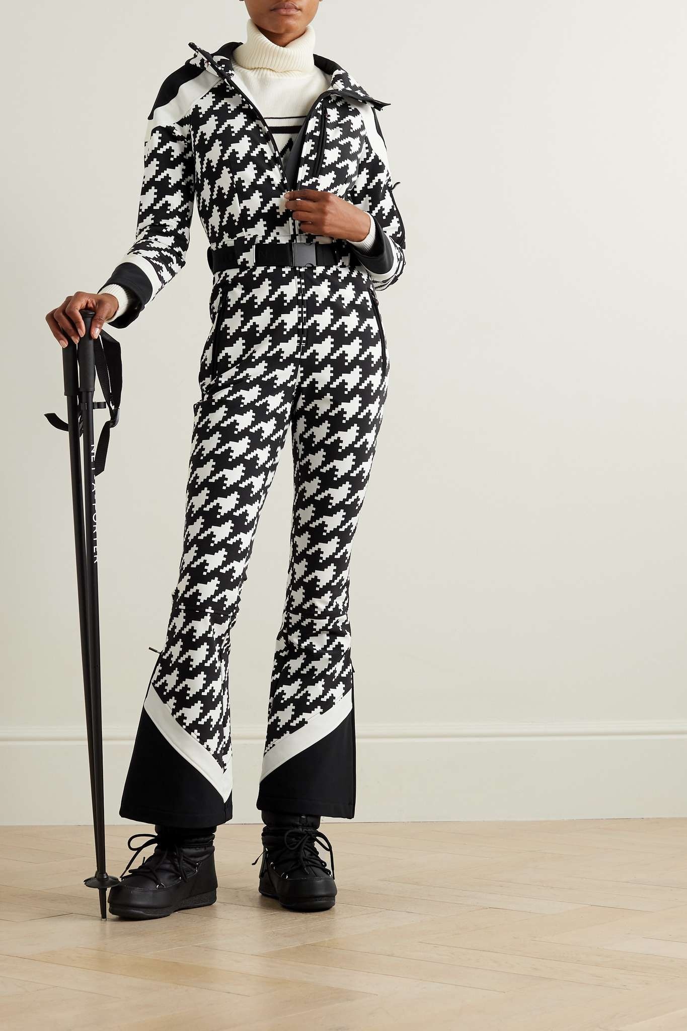 Allos belted houndstooth hooded ski suit - 2