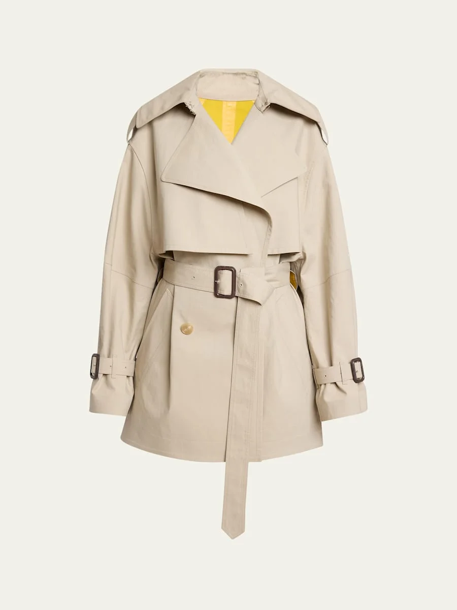 Belted Short Cocoon Trench Coat - 1