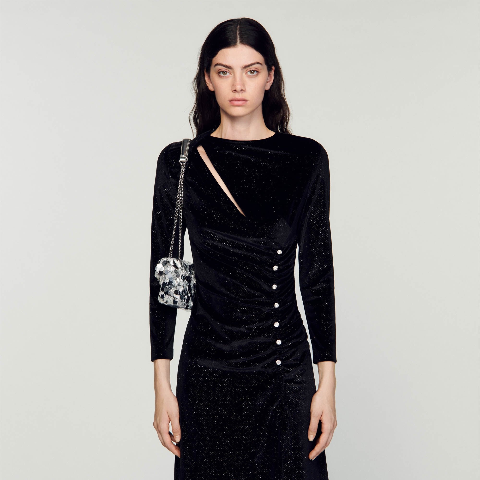 RHINESTONE VELVET DRESS - 5