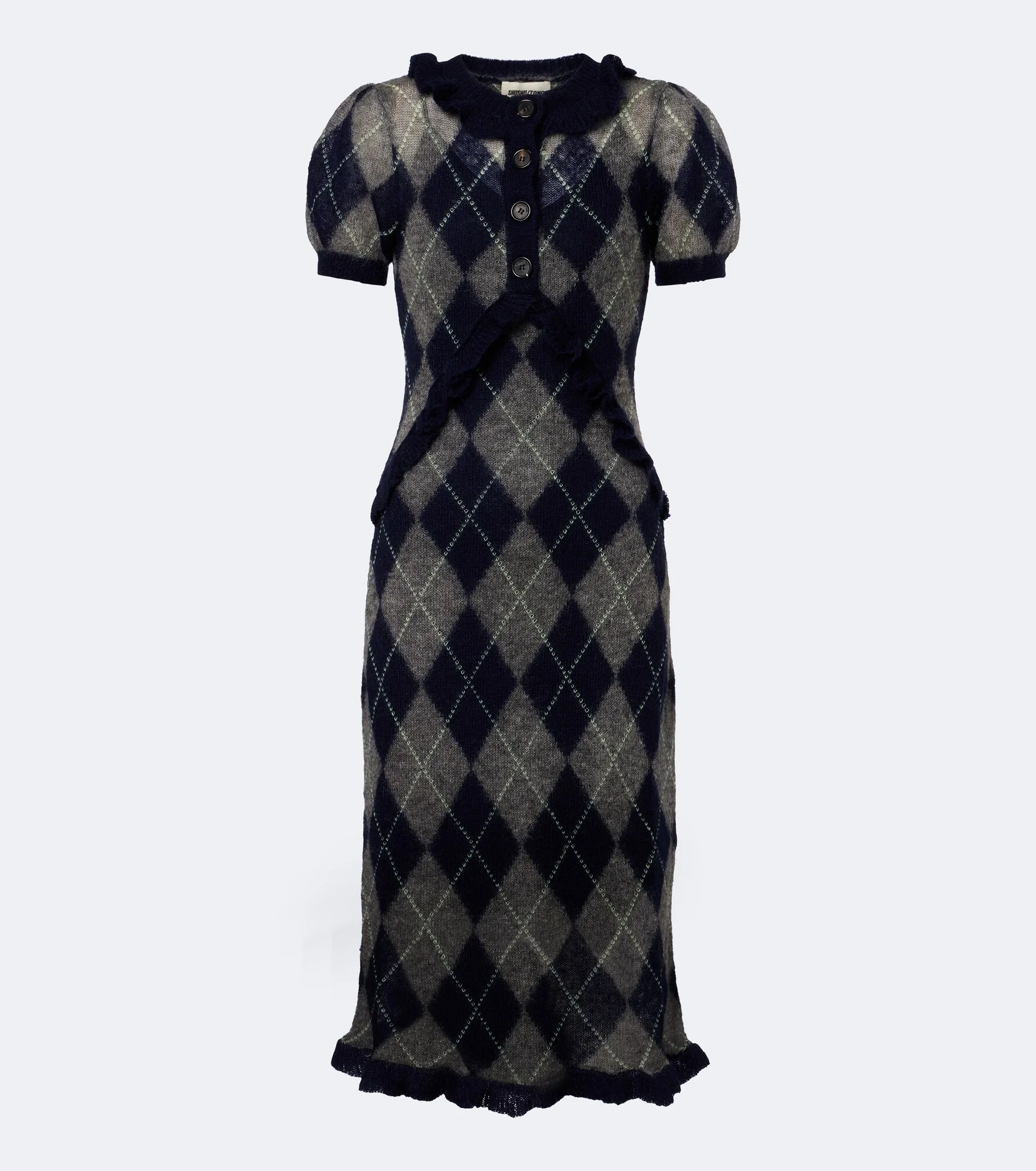 Argyle wool and mohair-blend midi dress - 1
