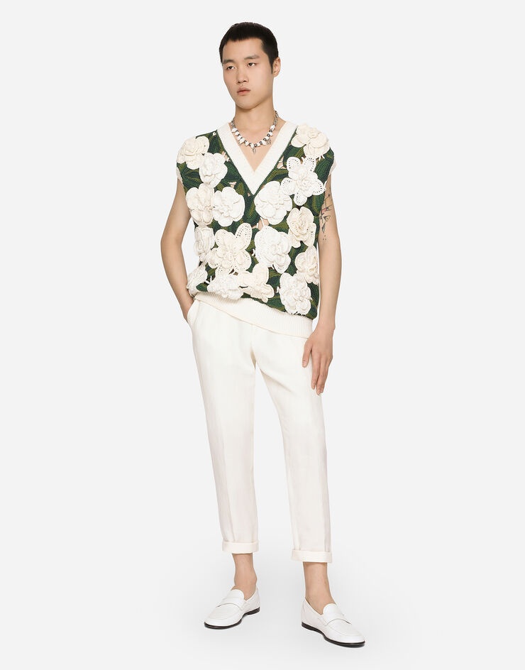 Sleeveless cotton sweater with floral appliqués - 2