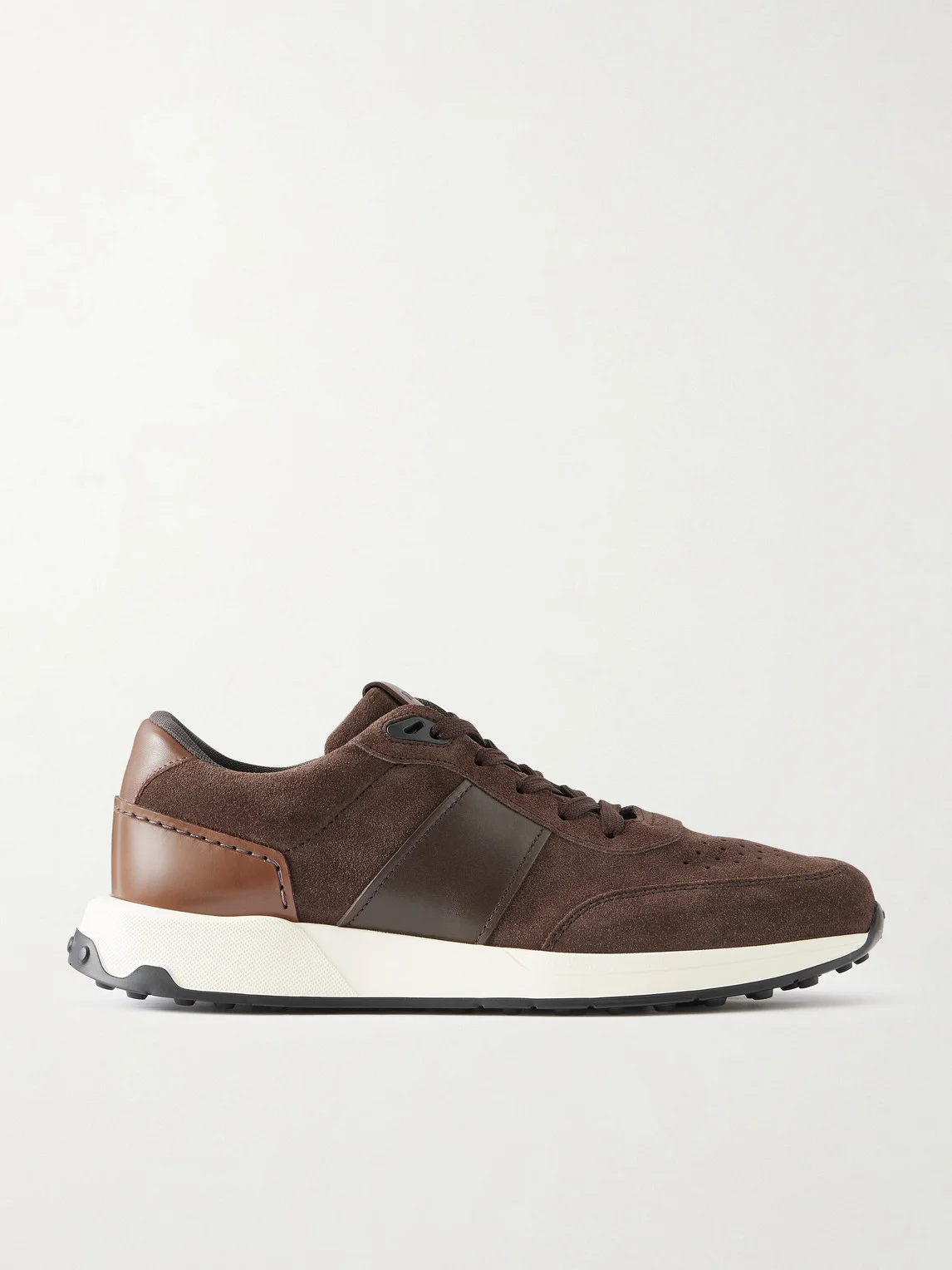 Leather-Trimmed Suede Sneakers - 1