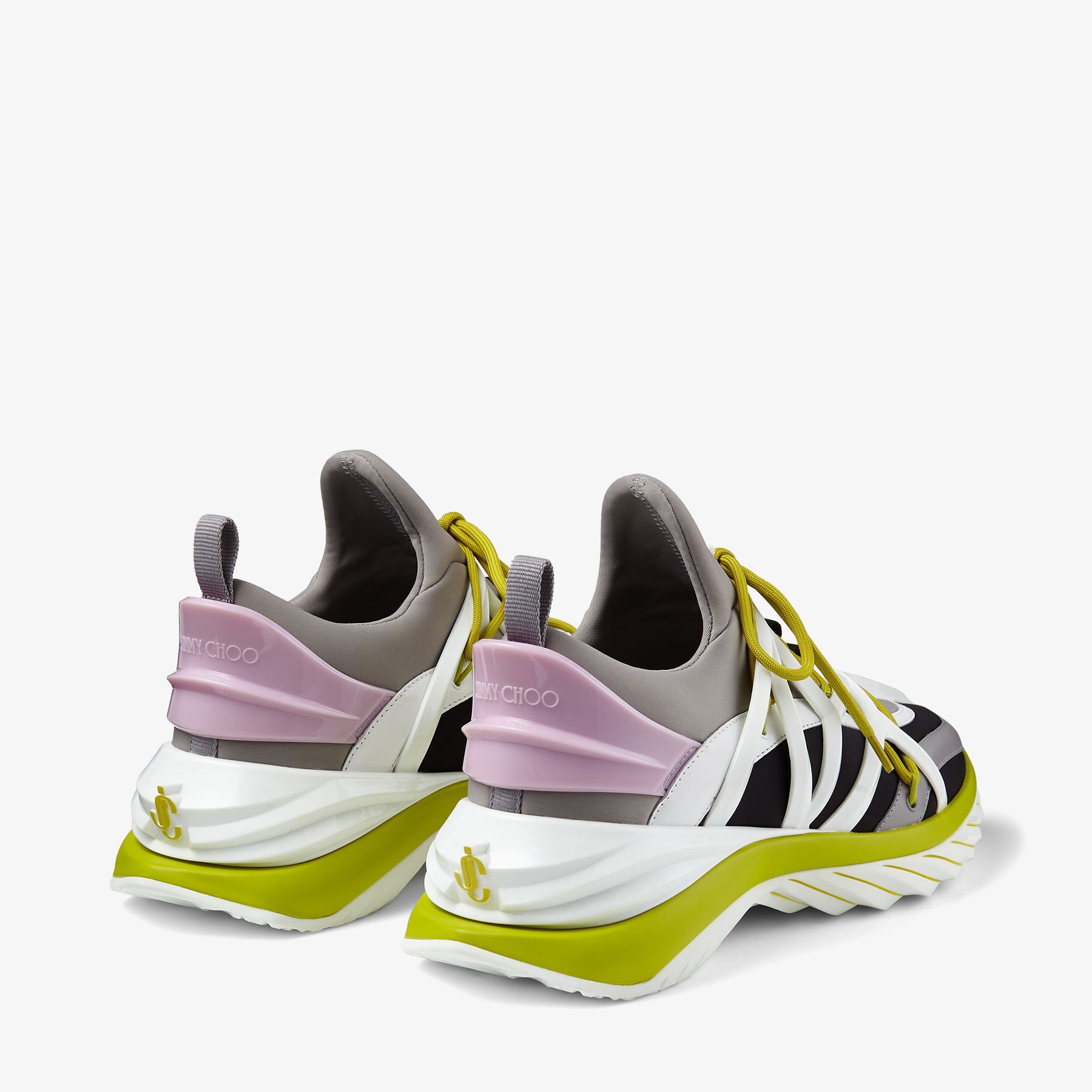 Cosmos/F
Marl Grey, Lime and Pink Leather and Neoprene Low-Top Trainers - 5