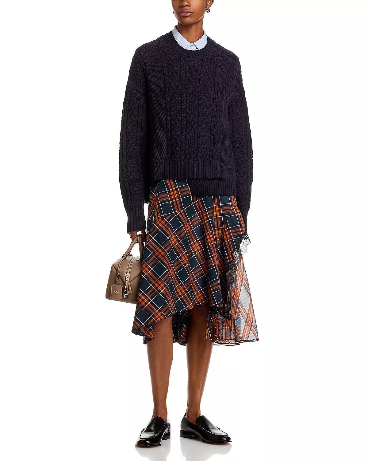 Draped Organza Combo Midi Skirt - 2