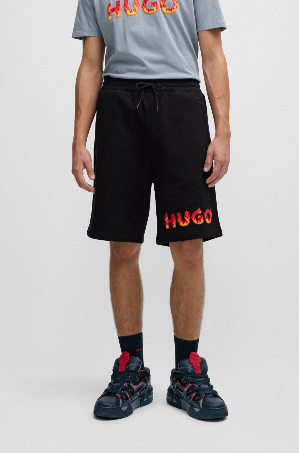 COTTON-TERRY SHORTS WITH PUFFED FLAME LOGO - 2