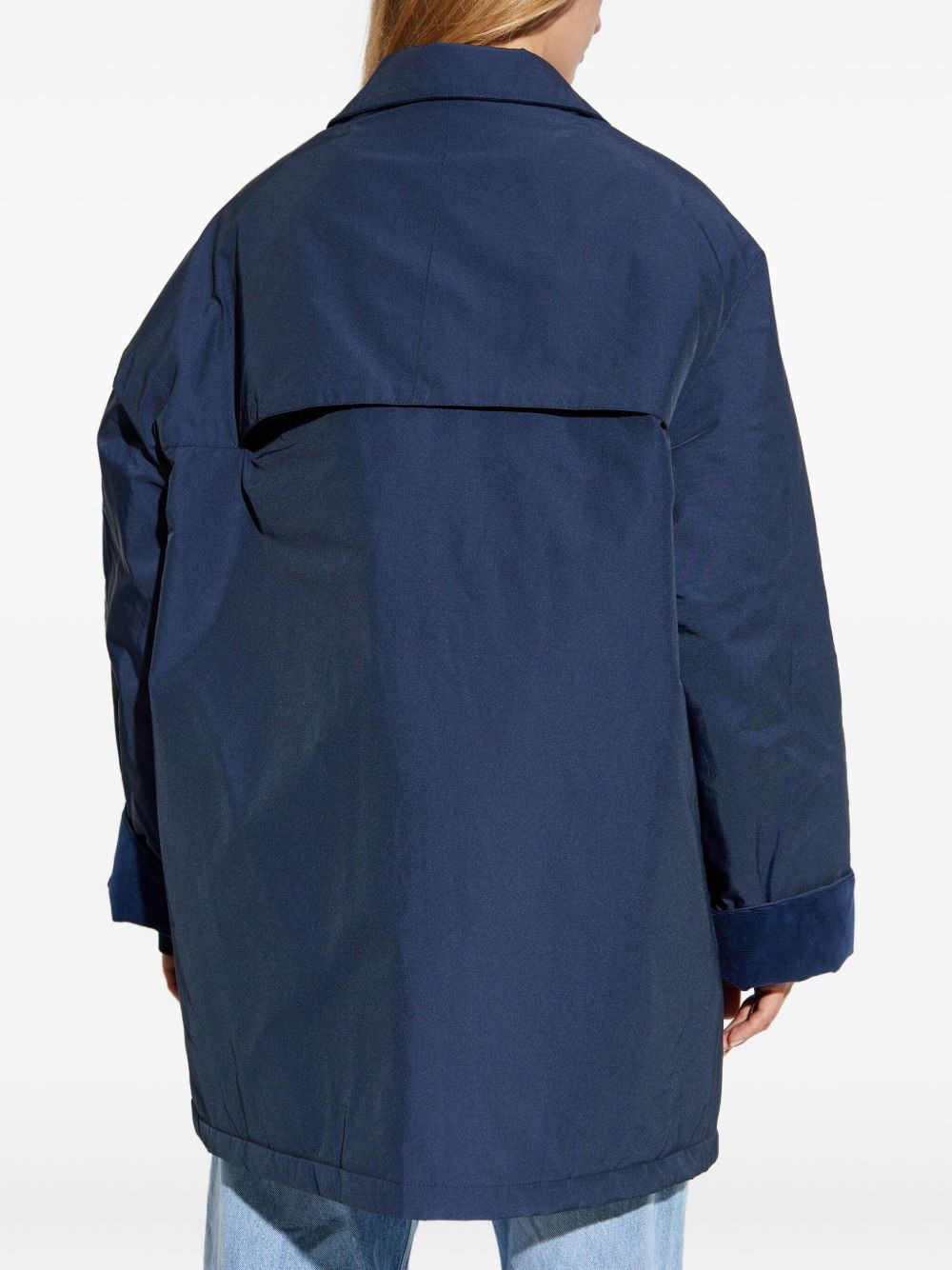 velvet-cuffed shirt coat - 4