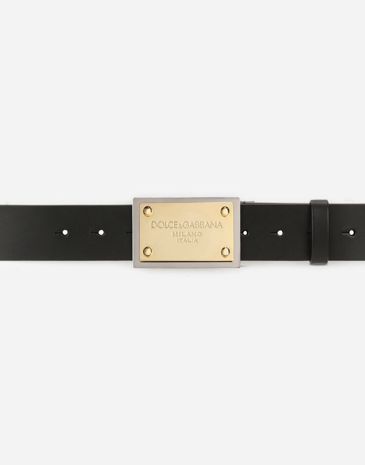 Lux leather belt with branded buckle - 3