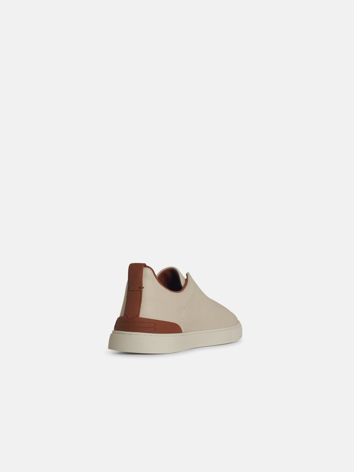 'TRIPLE' CREAM LEATHER SNEAKERS - 3