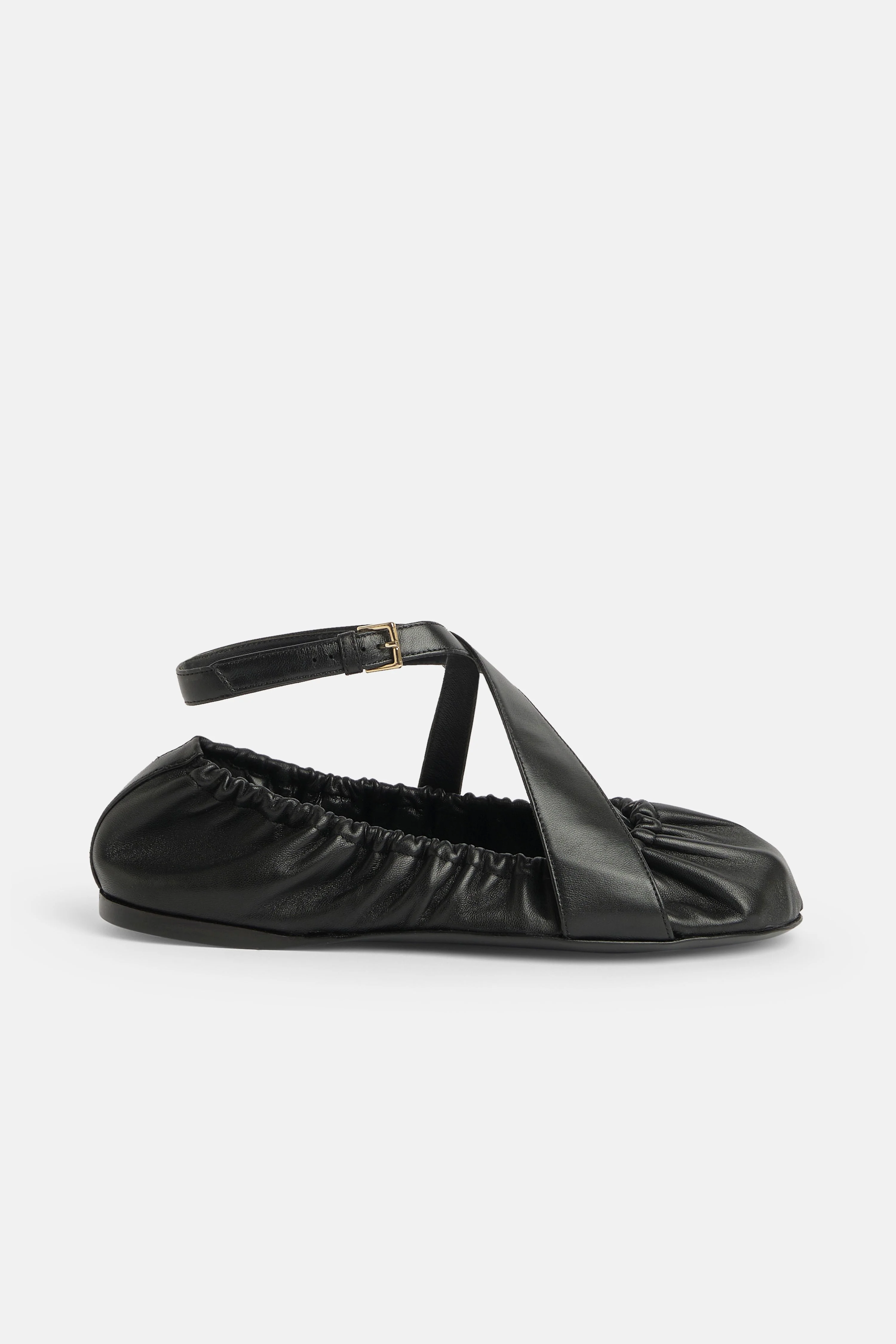BALLERINA IN BLACK LEATHER WITH LEATHER STRAPS - 1