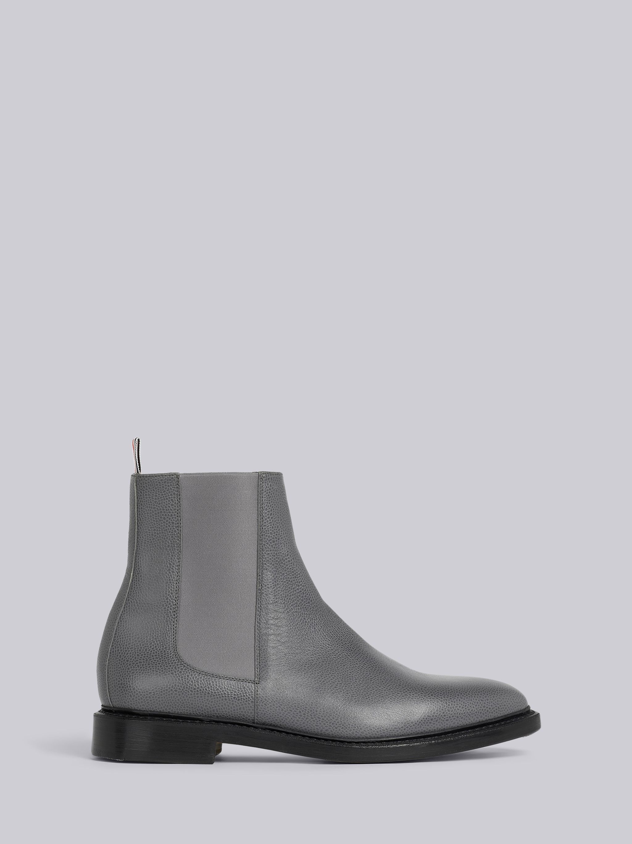 Medium Grey Pebble Grain Leather 4-Bar Leather Sole Chelsea Boot - 1