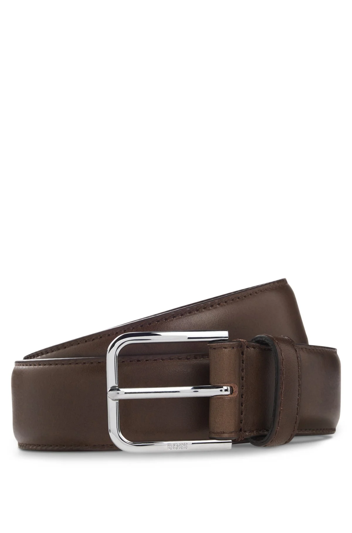 LEATHER BUSINESS BELT WITH POLISHED SILVER BUCKLE - 1