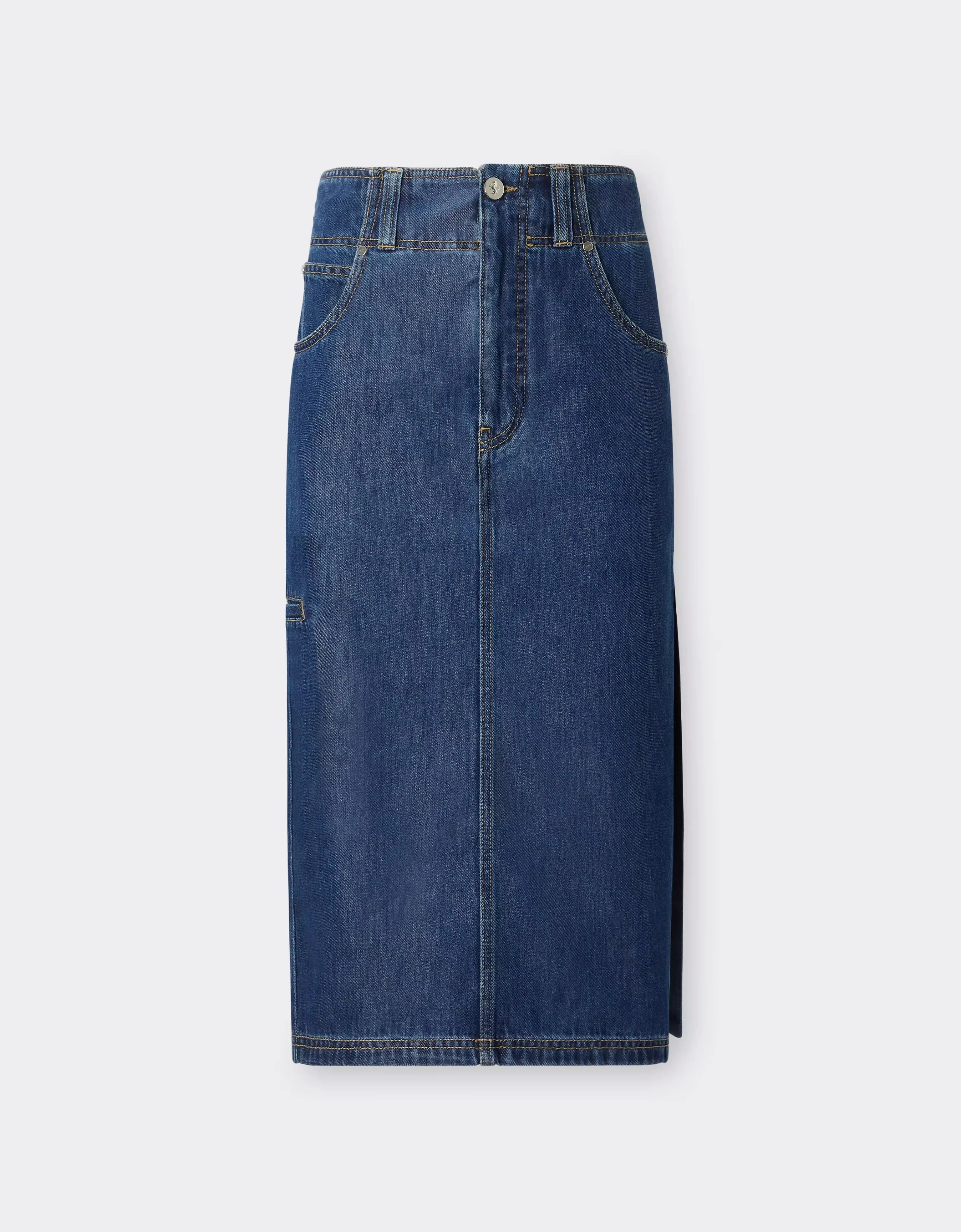 Midi Denim Skirt with Alcantara® Details - 1