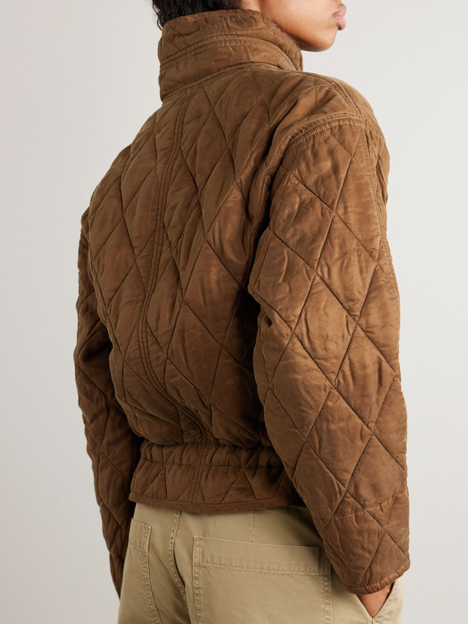 Zakiane tie-detailed quilted canvas jacket Brown - 4