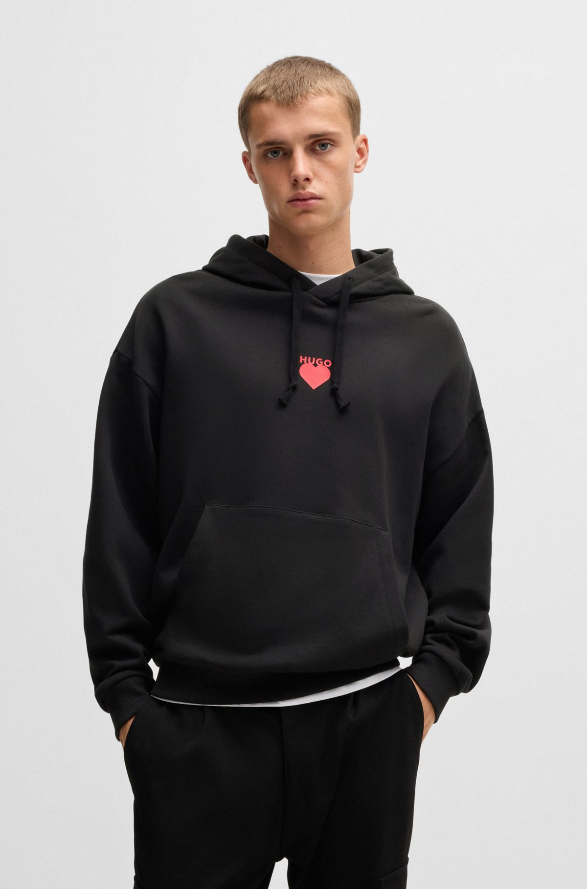 COTTON-TERRY HOODIE WITH SLOGAN AND HEART GRAPHICS - 2