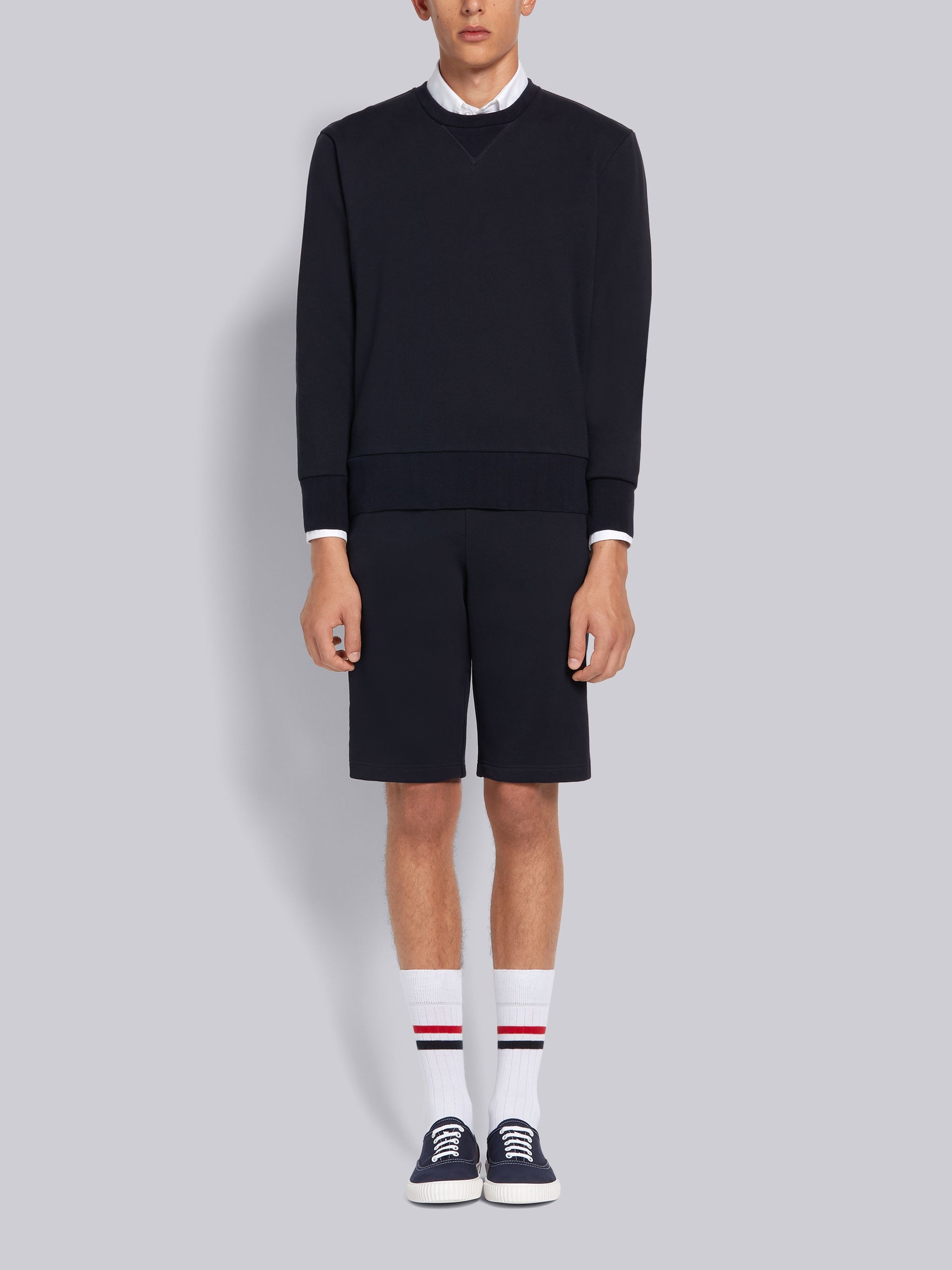 Navy Cotton Loopback Side Stripe Insert Sweat Short - 4
