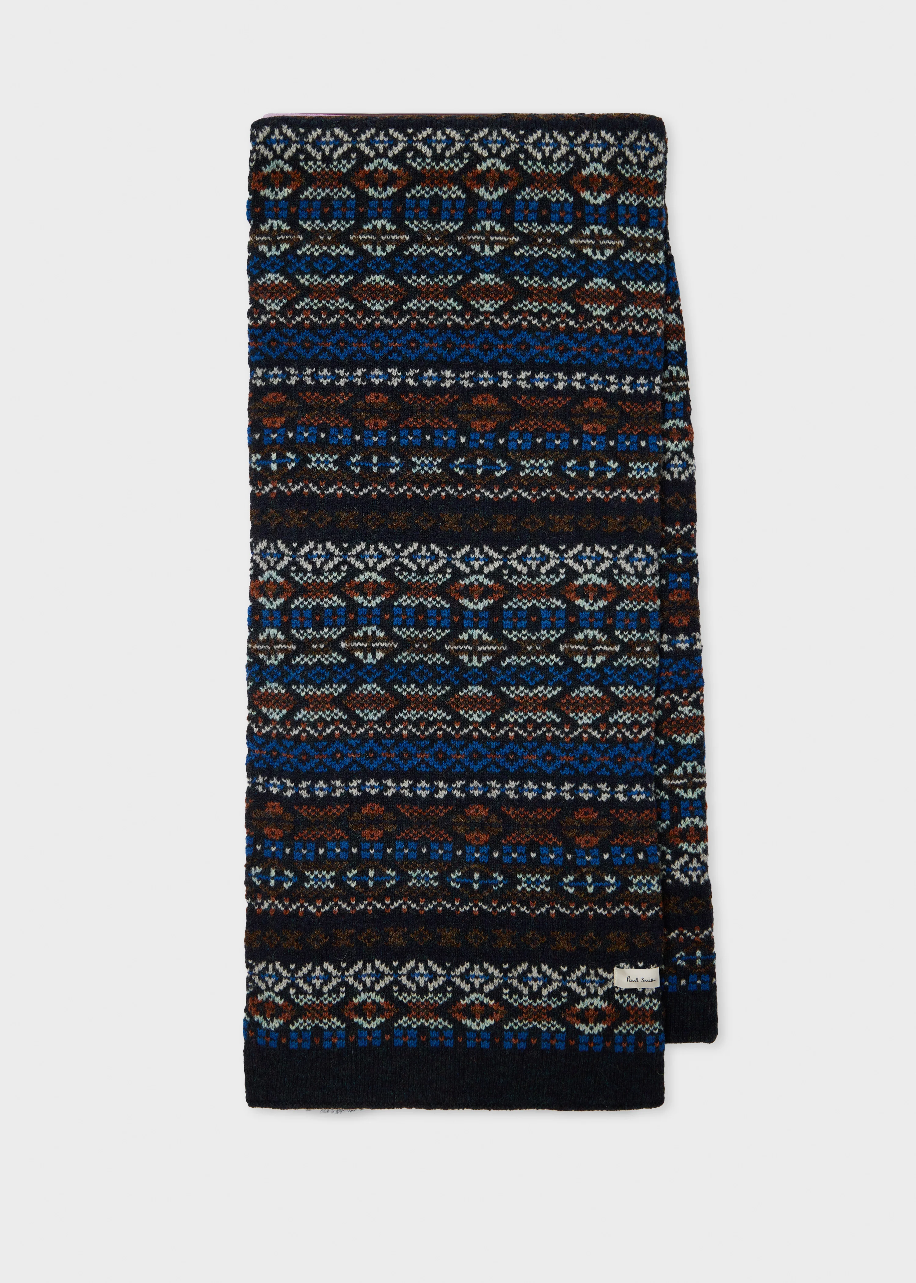Navy Fair Isle Wool Scarf - 1