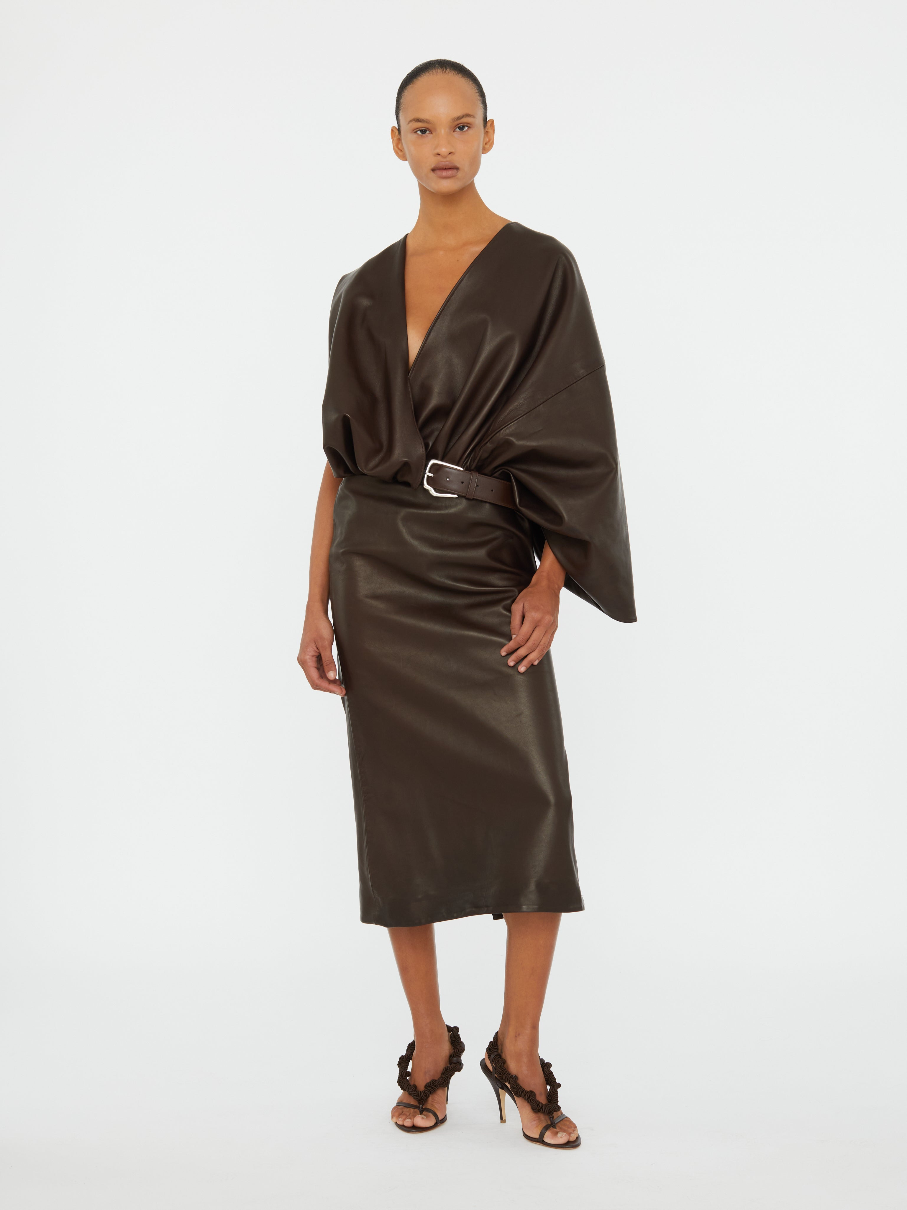 Swaddled Belted Leather Dress - 7