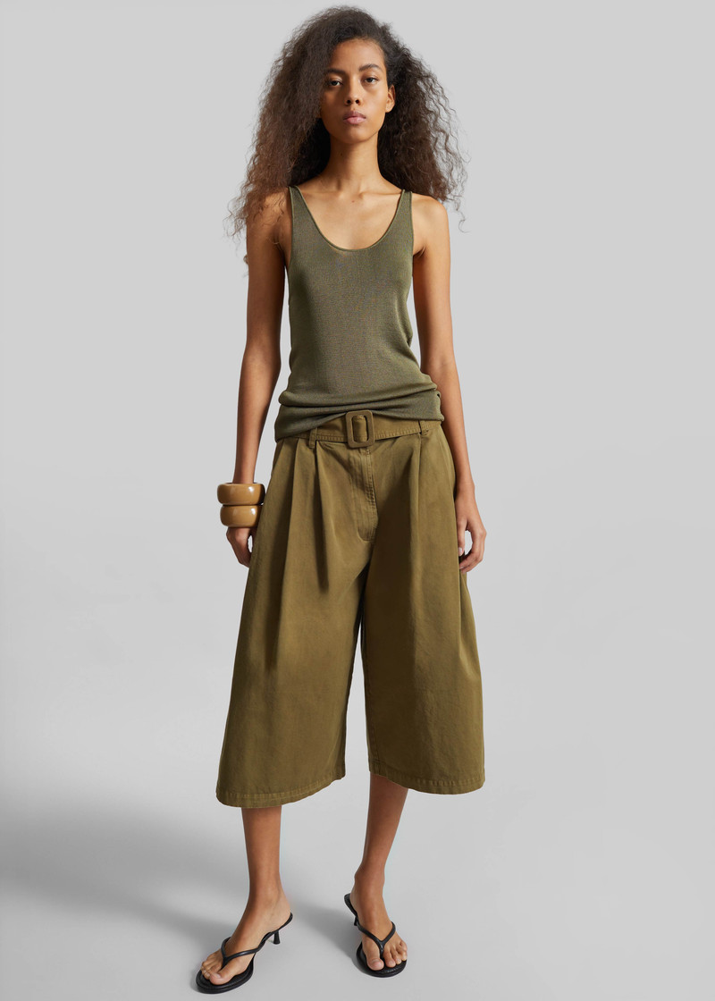 CO Garment Dye Pleated Culotte - Avocado 6