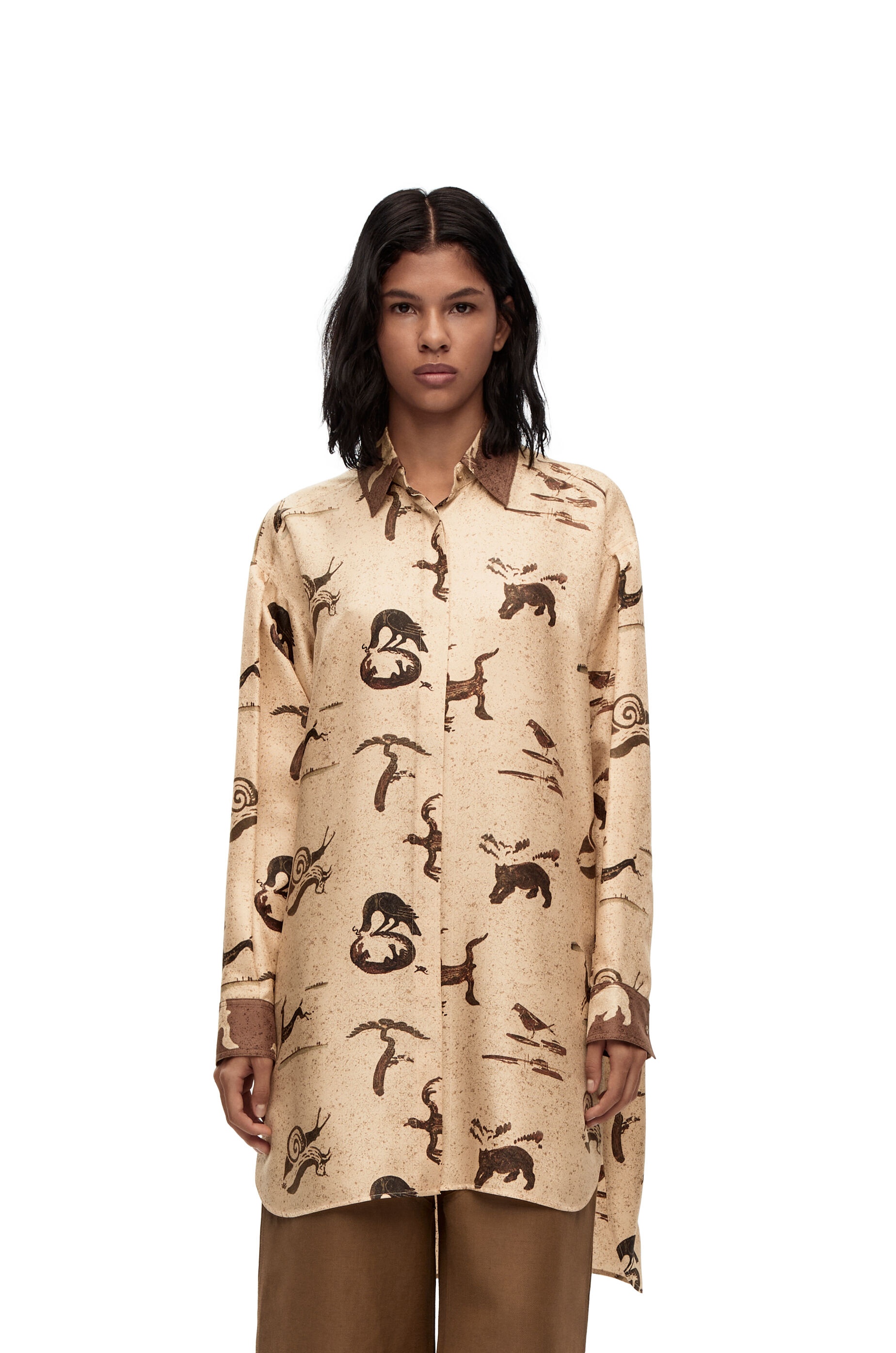 Animal print oversize shirt in silk - 3