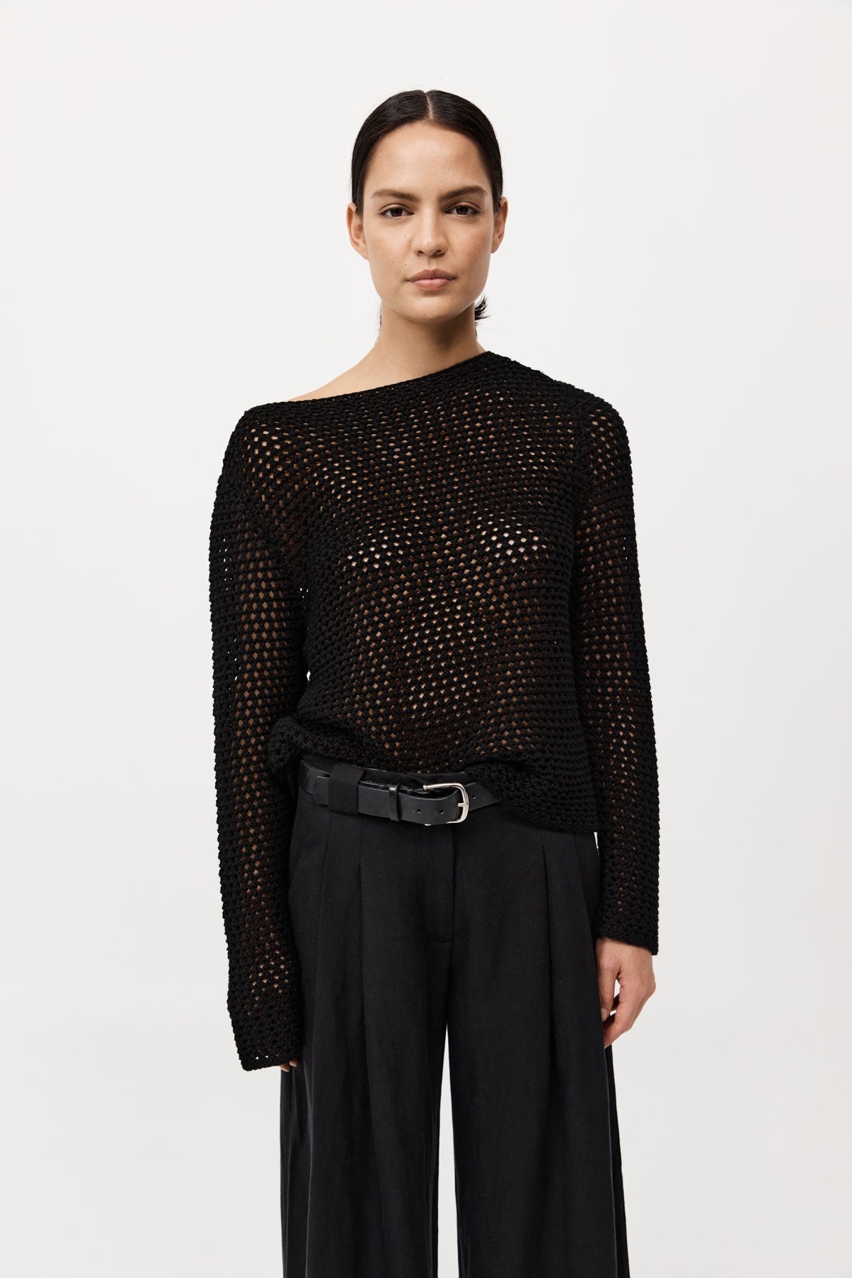 Cotton Crochet Jumper - Black - 3