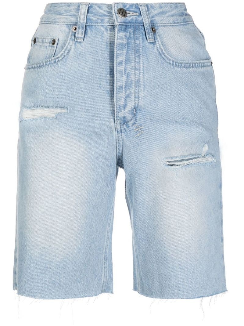 longline distressed denim shorts - 1