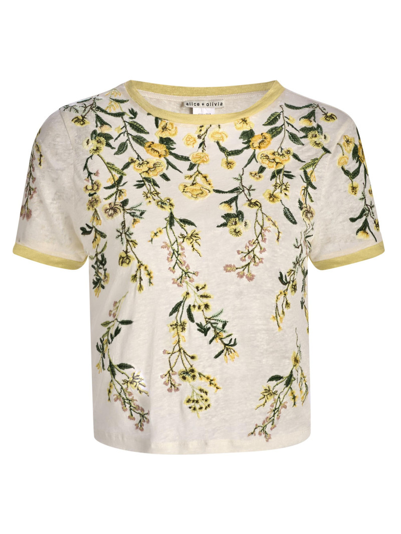 Women's Cindy Embroidered Linen Crop T-Shirt - Fresh Air Butter 1