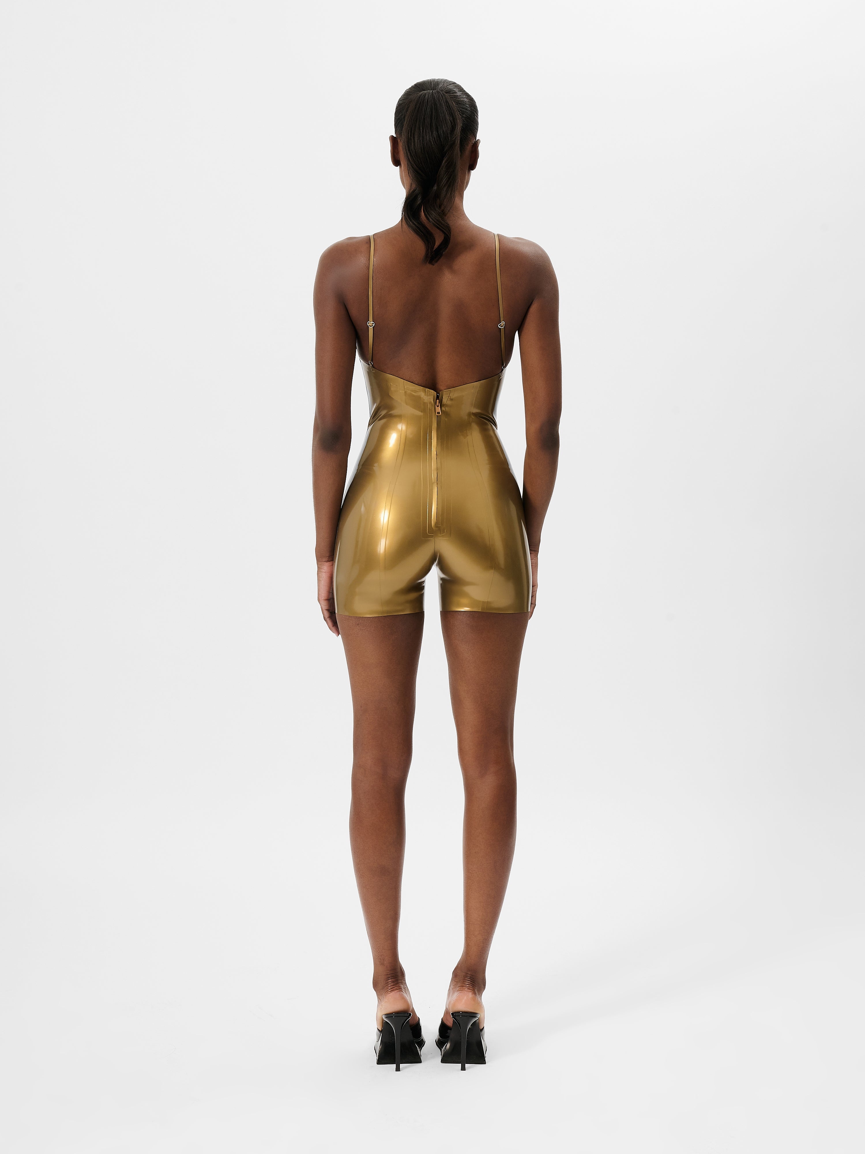 TOFFEE LATEX PLAYSUIT GOLD - 4