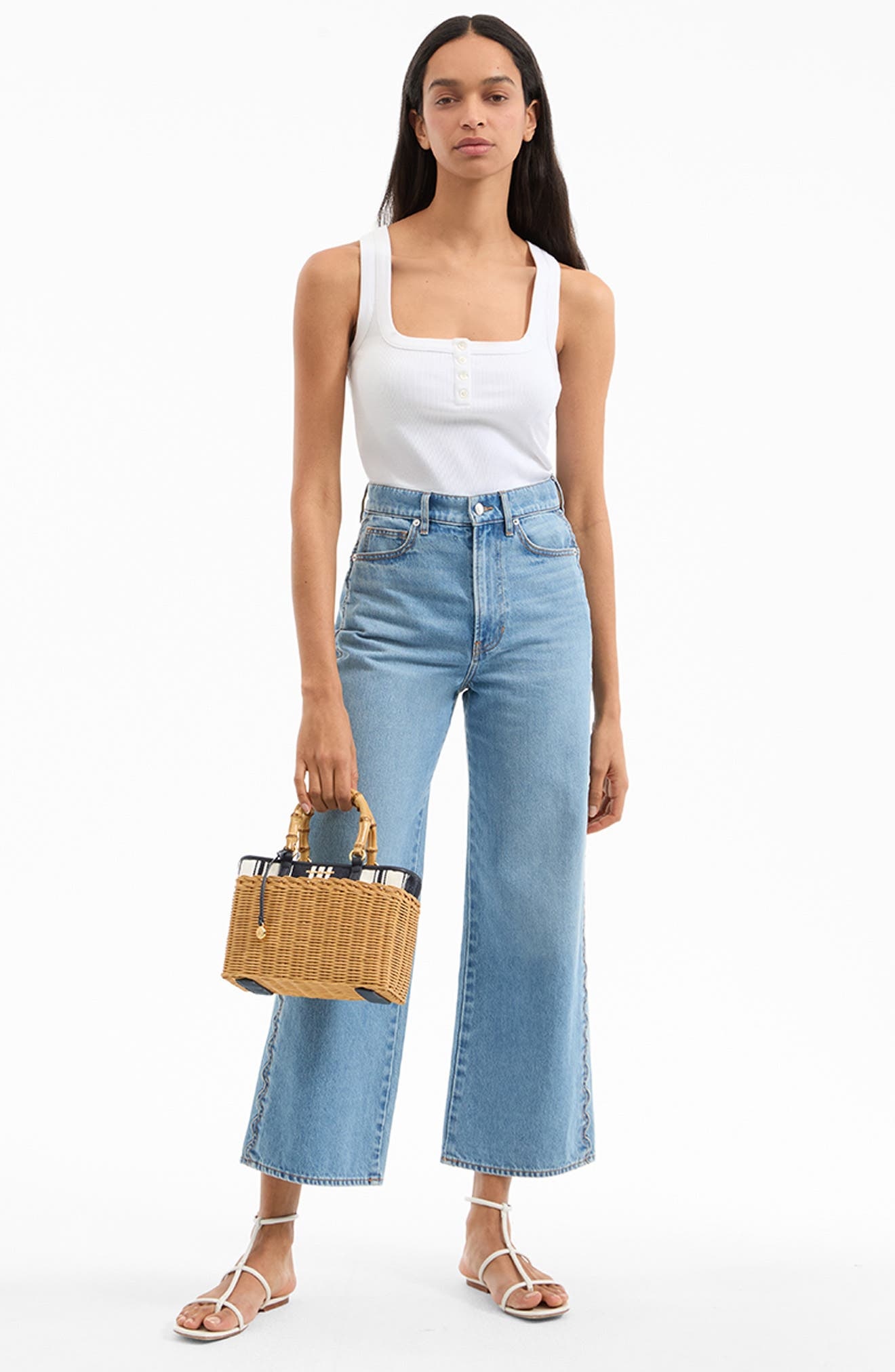 Veronica Beard Porto Wicker Stripe Canvas Bag in Natural Wicker/Navy Stripe at Nordstrom - 2